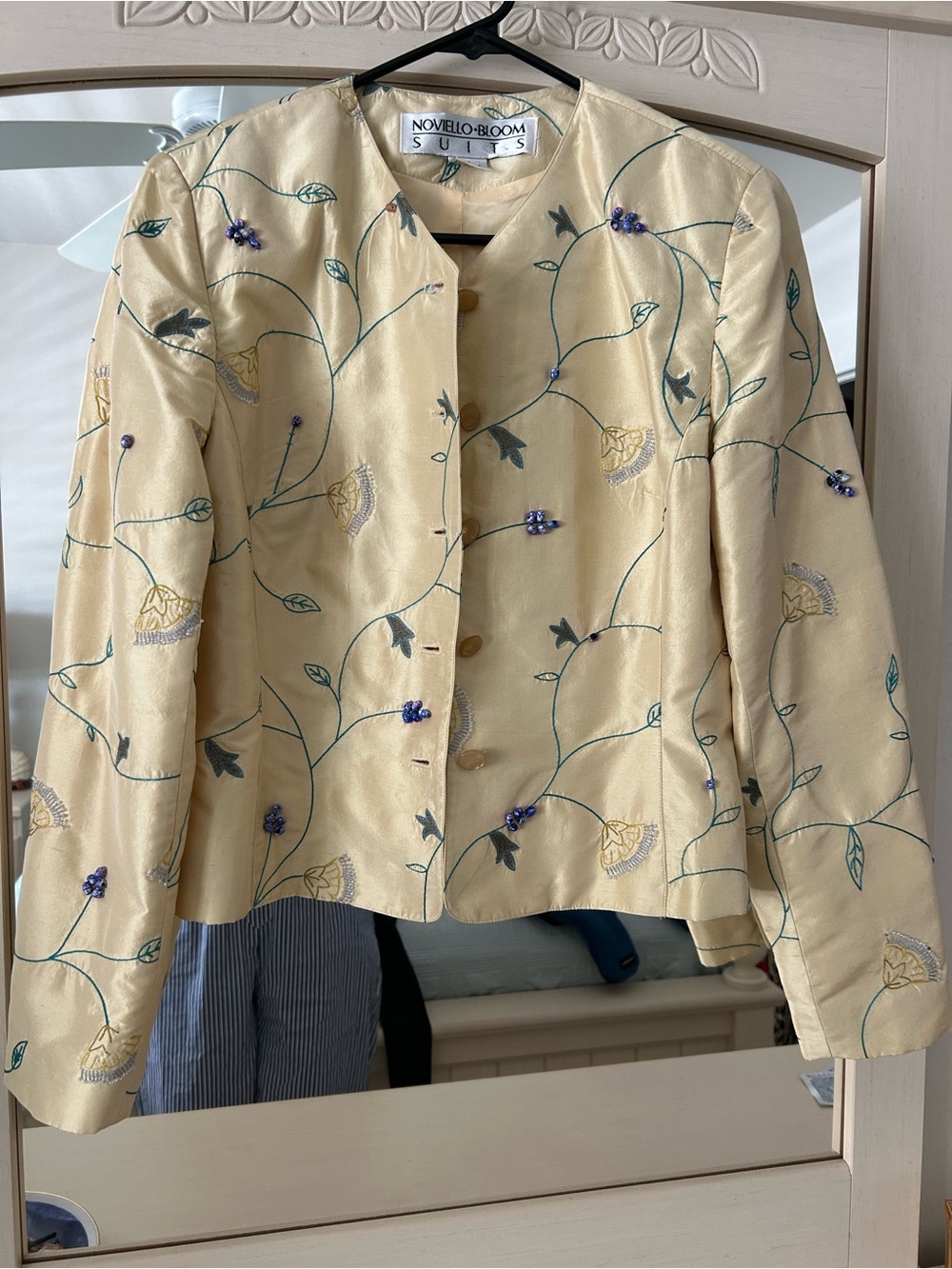 Novello-Bloom Embroidered Cream Jacket with Purple Accents
